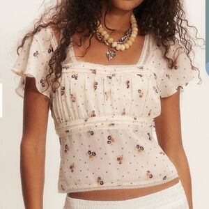 Free People Cream Floral Blouse